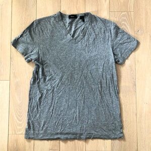 Theory 100% Pima Cotton V Neck T Shirt in Grey Size S